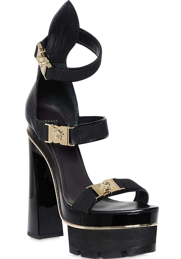 Versace Logo Buckles Leather Sandals