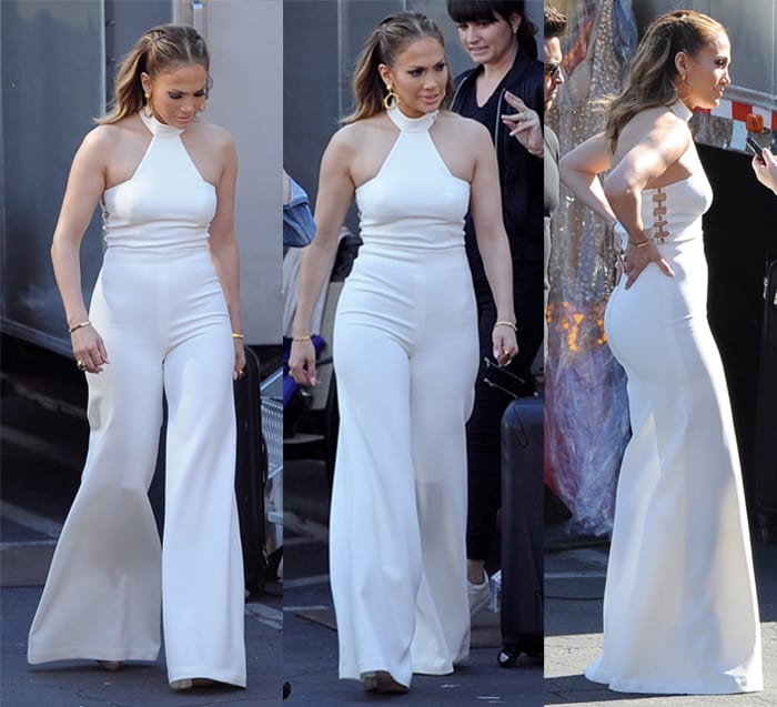 Jennifer Lopez is seen backstage wearing vintage bell bottoms
