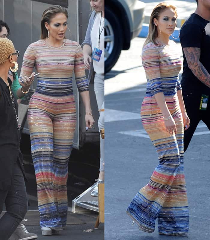Jennifer Lopez looking glamorous in a beaded Naeem Khan jumpsuit at the “American Idol Finale” in Los Angeles on March 17, 2016