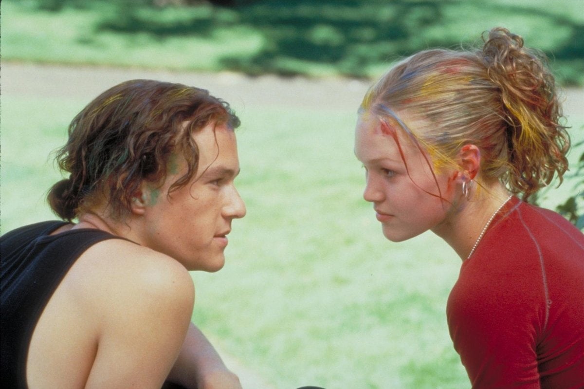 Julia Stiles as Katarina "Kat" Stratford and Heath Ledger as Patrick Verona in the 1999 American romantic comedy film 10 Things I Hate About You