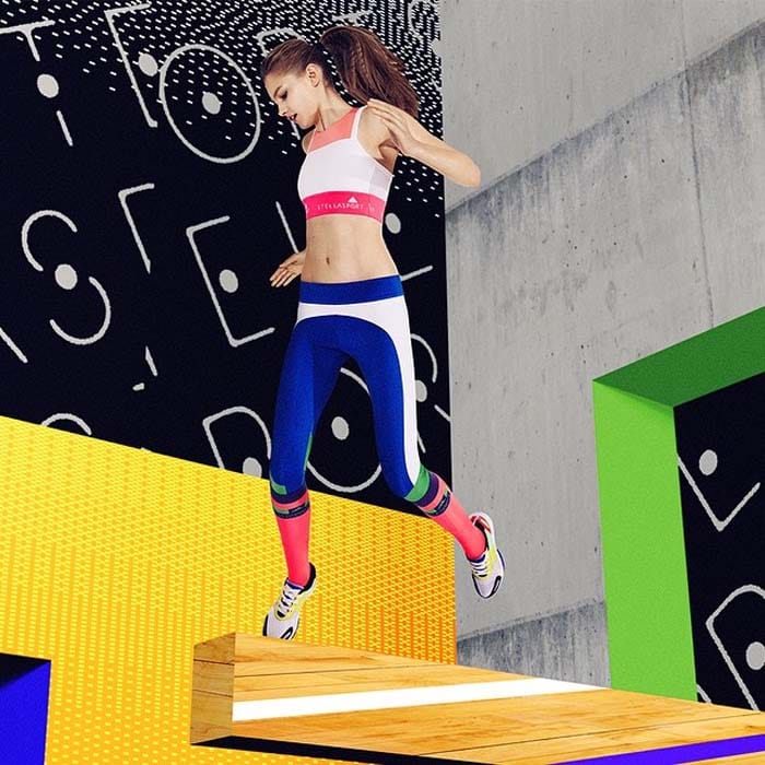 Model working out in Adidas Stellasport "Yvori" shoes