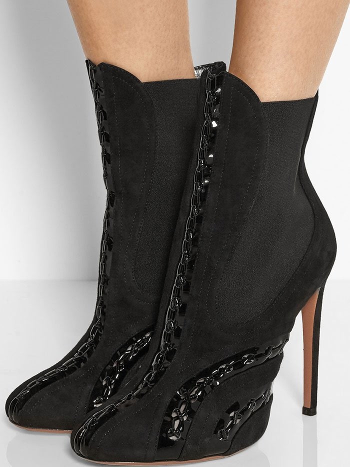 Alaia Patent Leather-Paneled Suede Ankle Boots