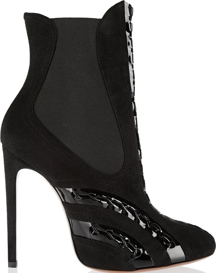 Alaia Patent Leather-Paneled Suede Ankle Boots