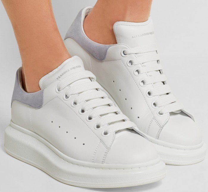 White Alexander McQueen Leather and Suede Exaggerated Sneakers