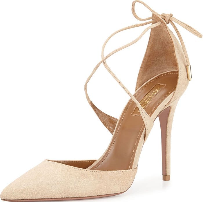 Aquazzura Matilde Bridal Pumps Crisscross Tie Back Nude Suede