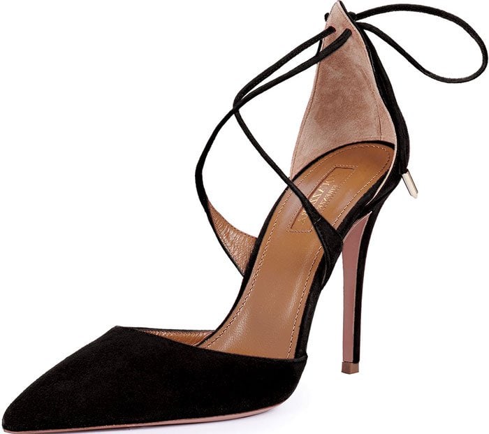 Aquazzura Matilde Bridal Pumps Crisscross Tie Back Black Suede