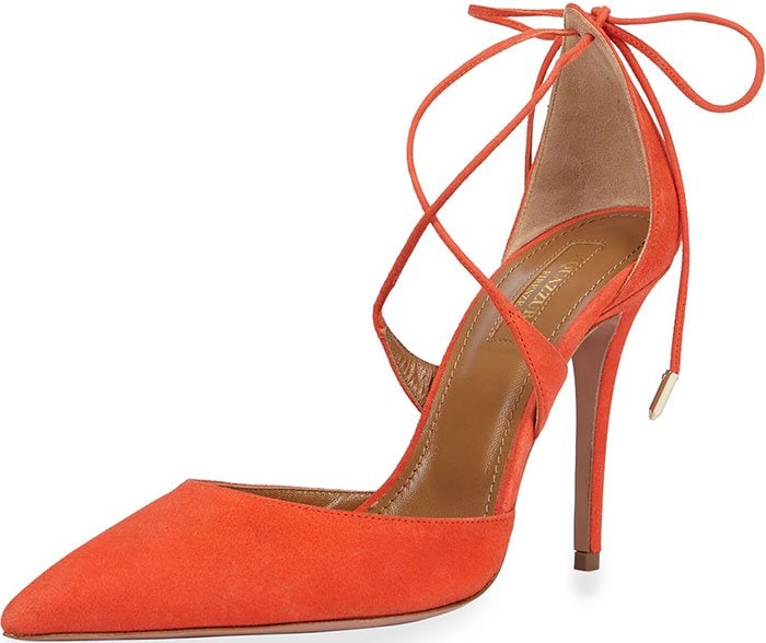 Aquazzura Matilde Bridal Pumps Crisscross Tie Back Orange Suede