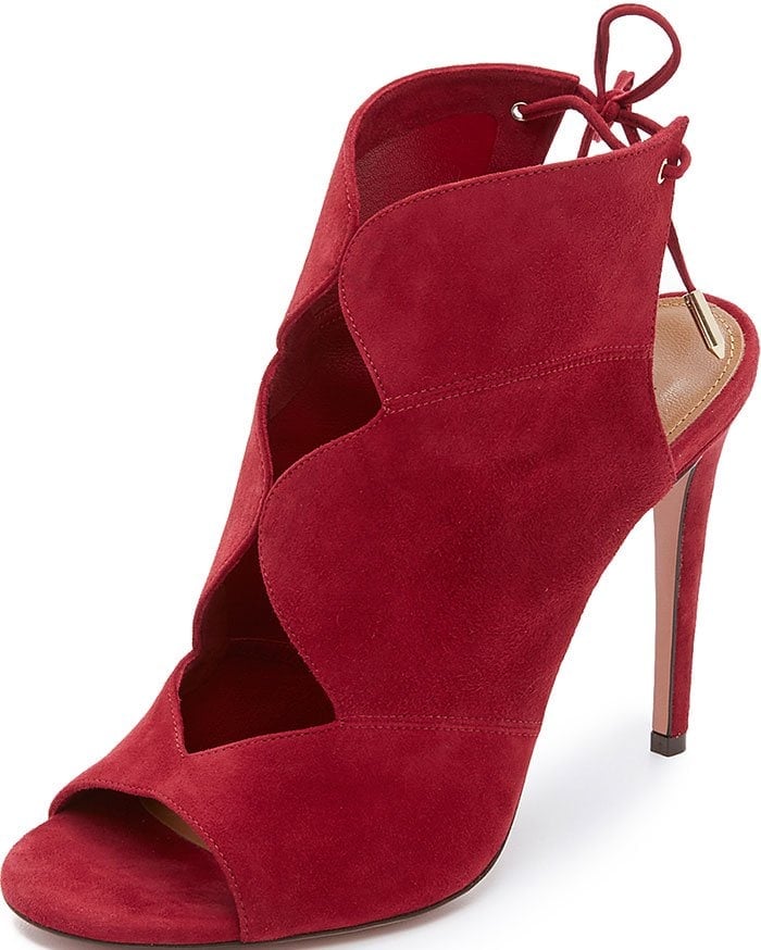 Aquazzura Pasadena Cutout Suede Sandal Booties Red