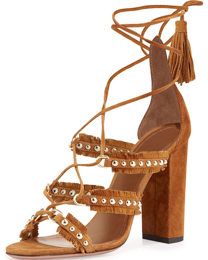 Aquazzura Tulum fringed studded suede sandals