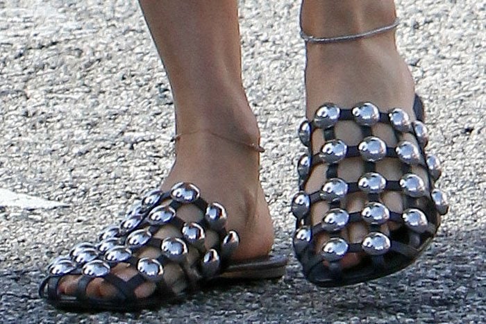 Behati Prinsloo's feet in embellished Alexander Wang slides