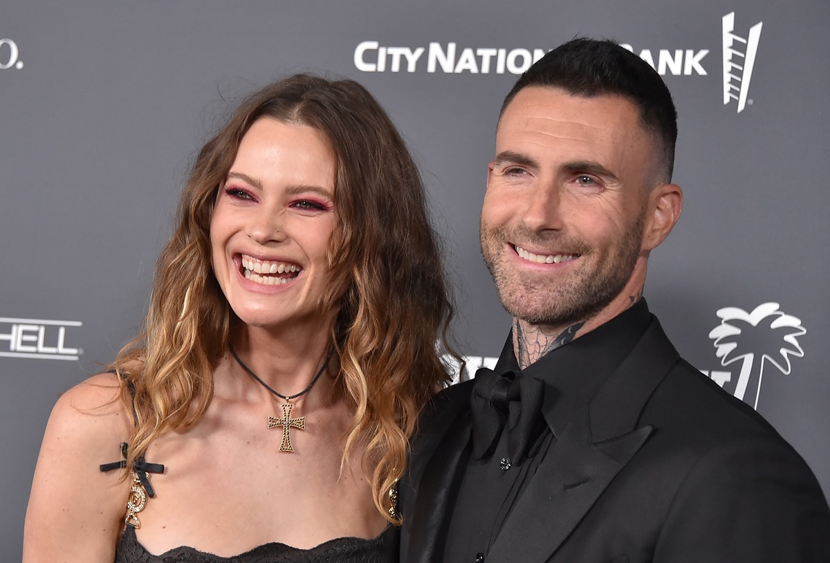 Adam Levine and his African wife Behati Prinsloo arrive for Baby2Baby 10 Year Gala