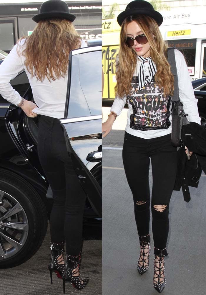 Bella Thorne pairs a graphic Aeneas Erkling t-shirt with distressed jeans at LAX