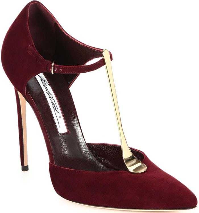 Bordeaux Brian Atwood "Astral" Metal T-Strap Pointy-Toe Pumps