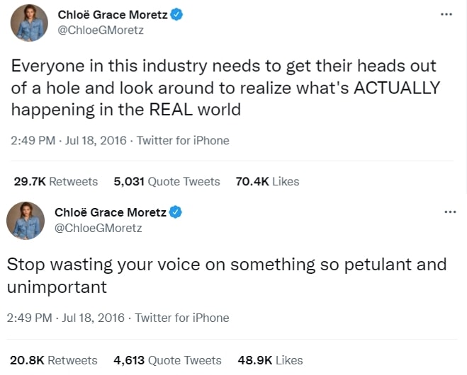 Chloë Grace Moretz slammed Kim Kardashian on Twitter and supported Taylor Swift