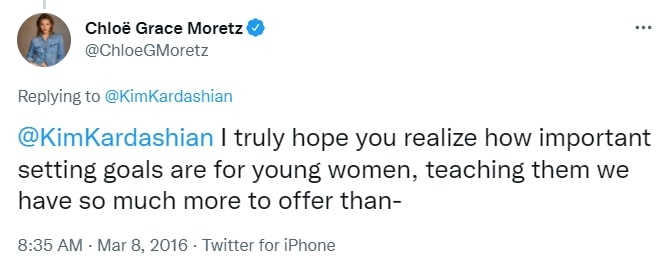 Chloë Grace Moretz's tweet that started her feud with Kim Kardashian