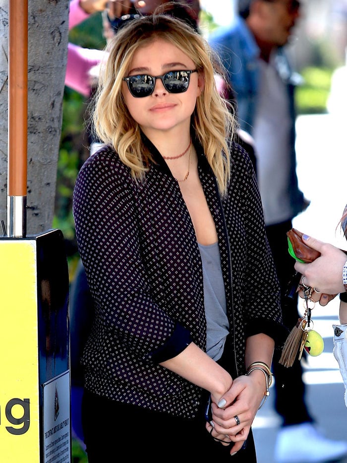 Chloe Moretz wears her hair down for lunch at ll Pastaio April 4, 2016 in Beverly Hills, California