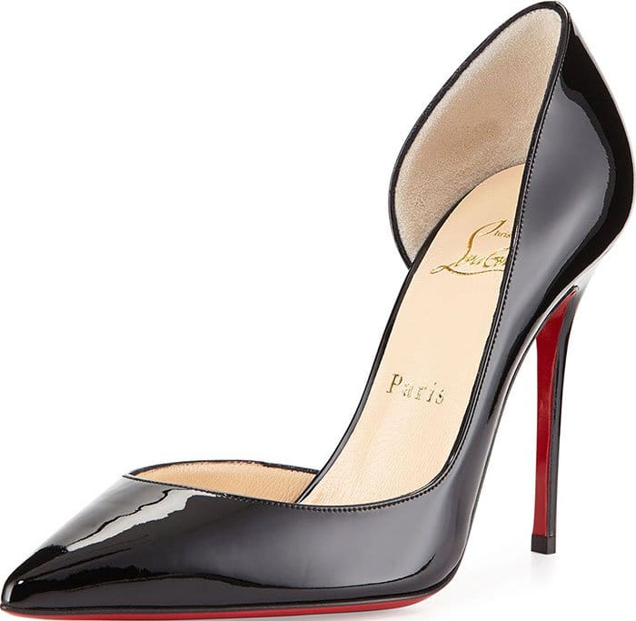 Black Christian Louboutin 'Iriza' Patent Half-d'Orsay 100mm Red Sole Pumps