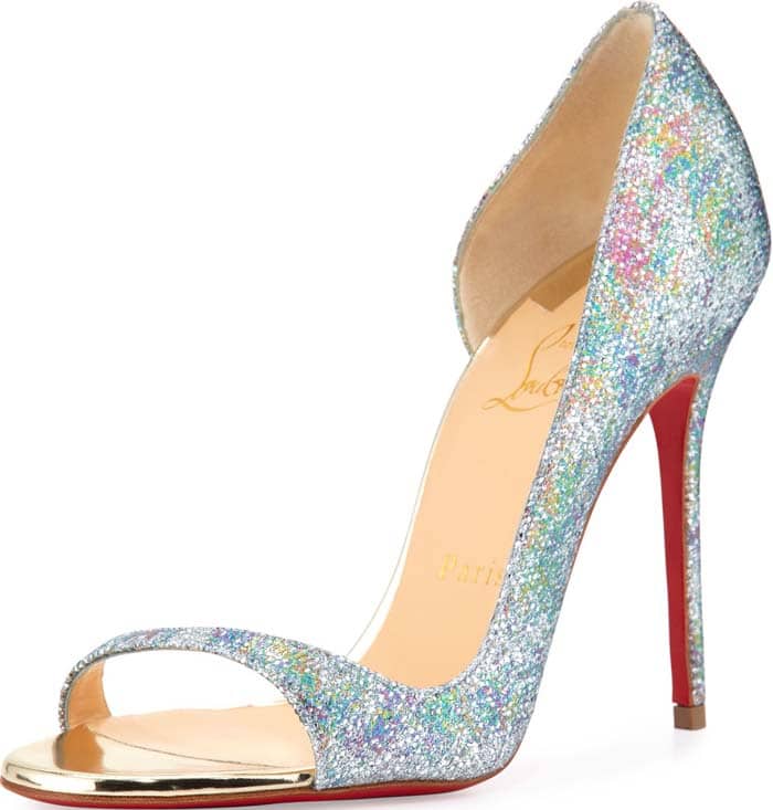 Christian Louboutin Toboggan Glitter 100mm Red Sole Pump, Multi/Light Gold