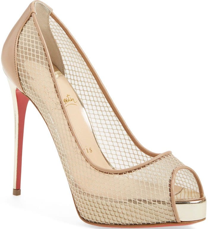 Beige Christian Louboutin "Very Rete" Mesh Pumps