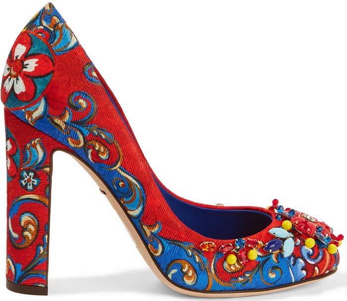 Dolce & Gabbana Embellished printed brocade pumps