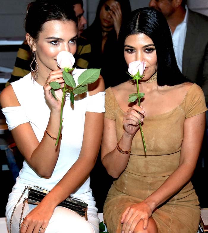 Emily Ratajkowski and Kourtney Kardashian show how to wear neutrals at the Alice + Olivia runway show