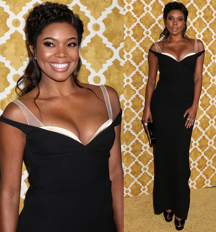 Gabrielle Union exposes some cleavage in a black Marc Jacobs gown