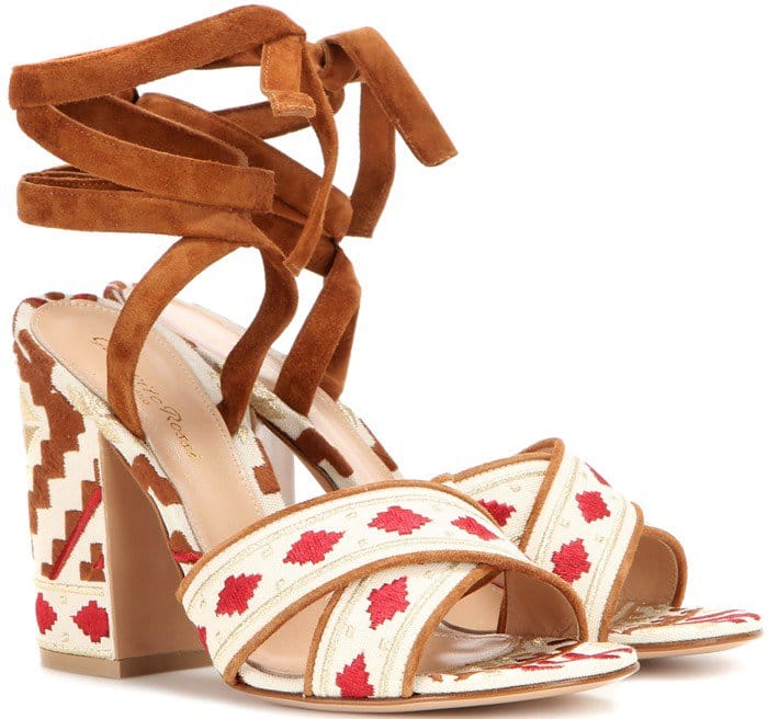 Gianvito Rossi "Cheyenne" Embroidered Crisscross Sandals