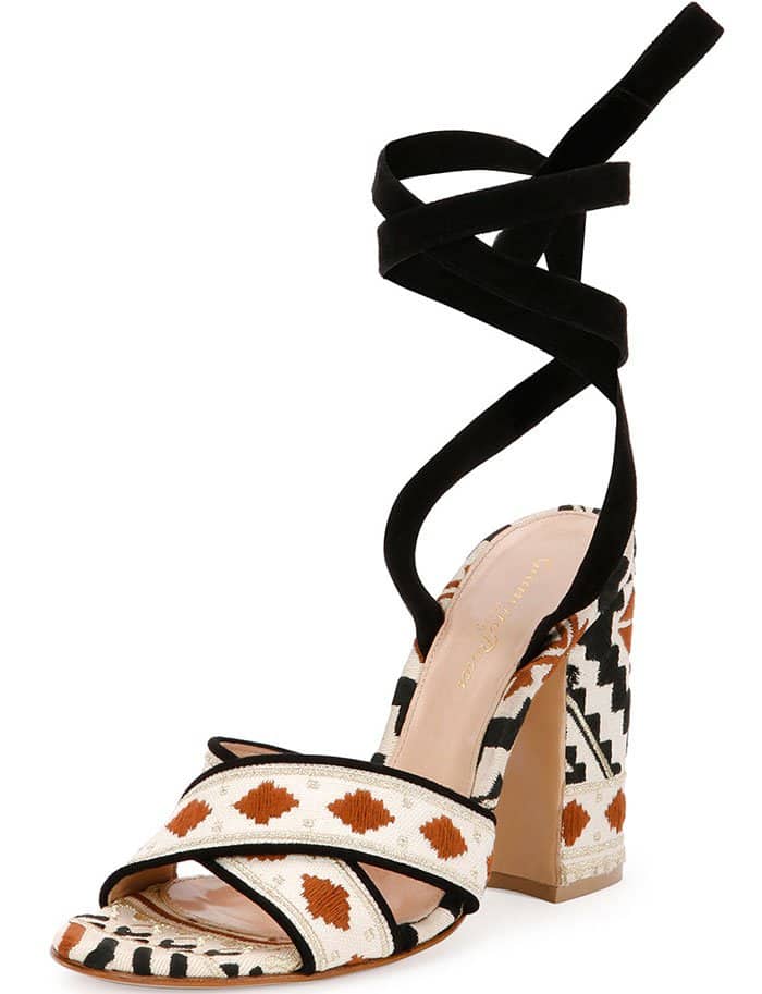 Gianvito Rossi "Cheyenne" Embroidered Crisscross Sandals