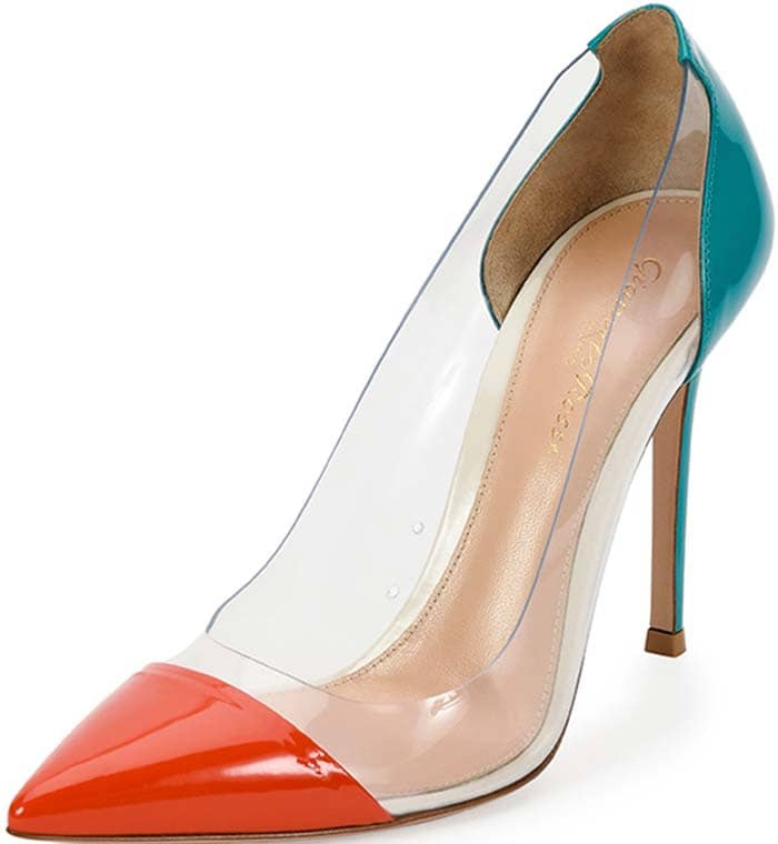 Gianvito Rossi Patent PVC Illusion Pump in Mandarin/Cyan