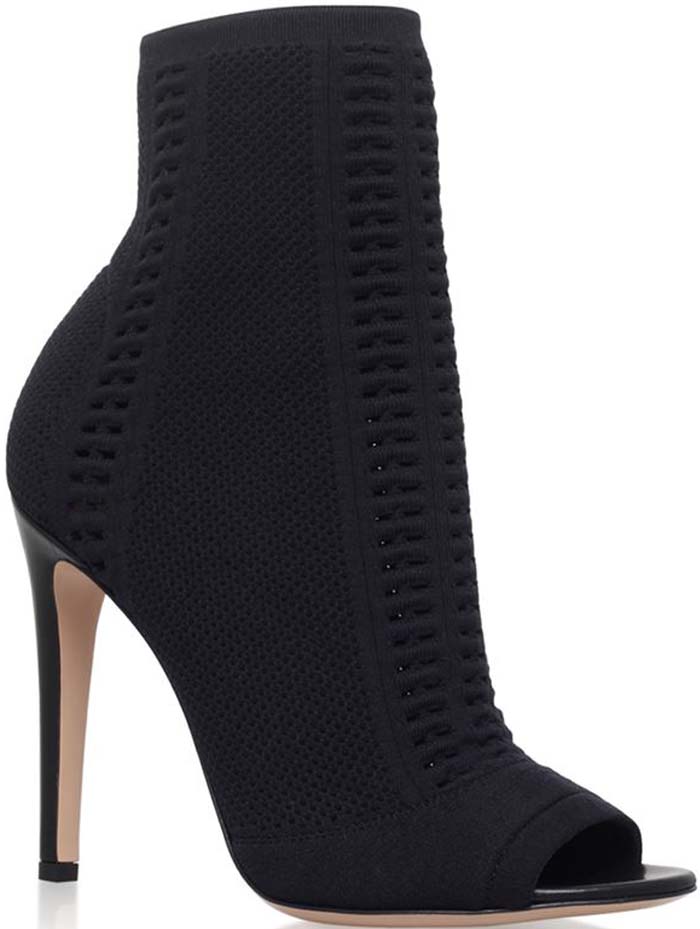 Gianvito Rossi's black Vires boots are crafted from an innovative stretch-knit woven with waffle cutouts and have a sleek leather-covered stiletto heel