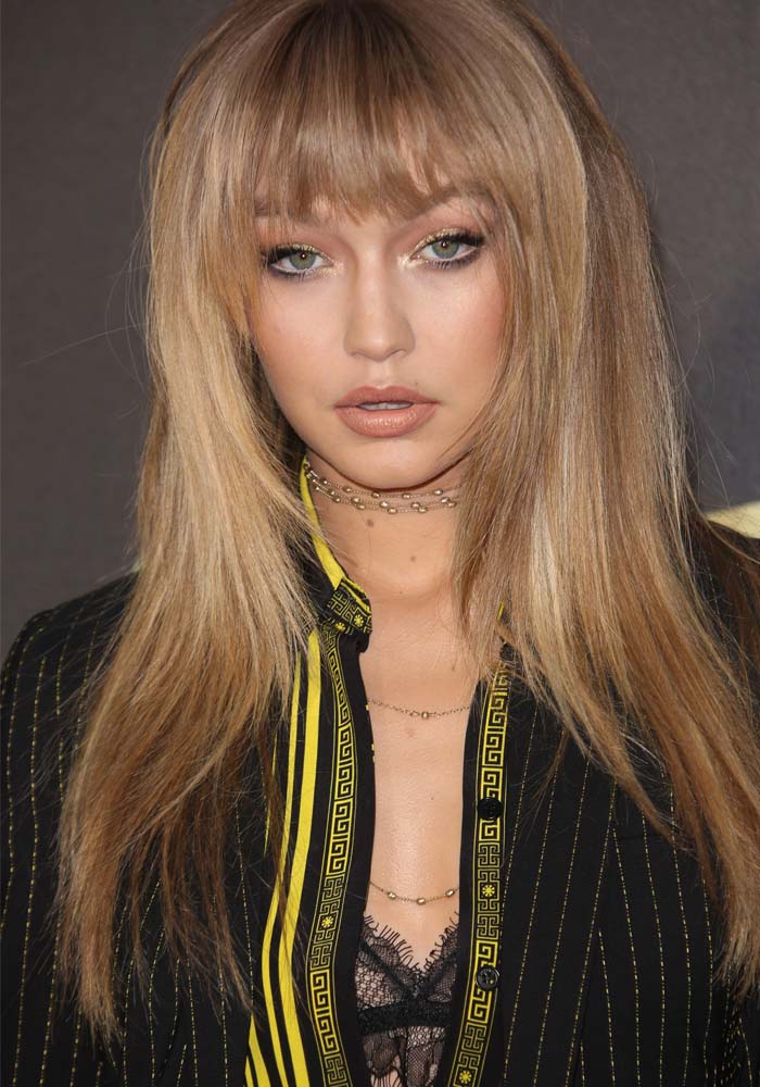 Gigi Hadid shows off a new (temporary) fringe hairstyle at the 2016 MTV Movie Awards
