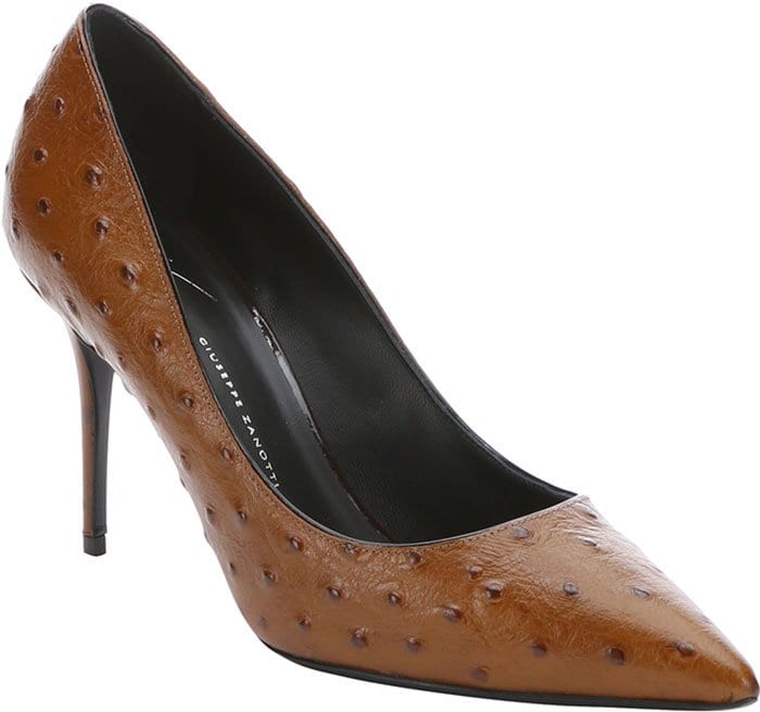 Giuseppe-Zanotti Brown Ostrich Embossed Leather Lucrezia Pumps