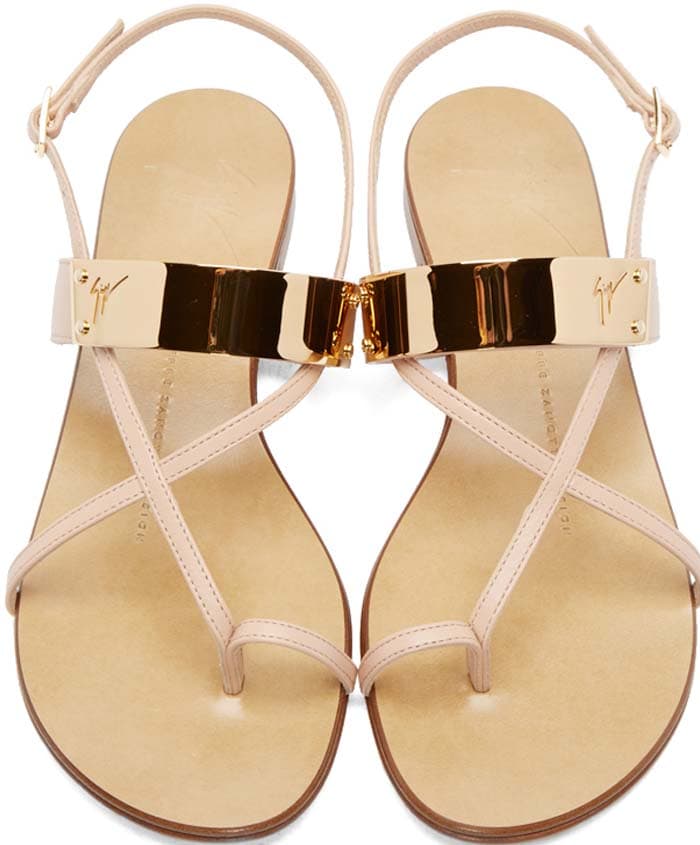 Nude Giuseppe Zanotti Gold Metal Plate Sandal