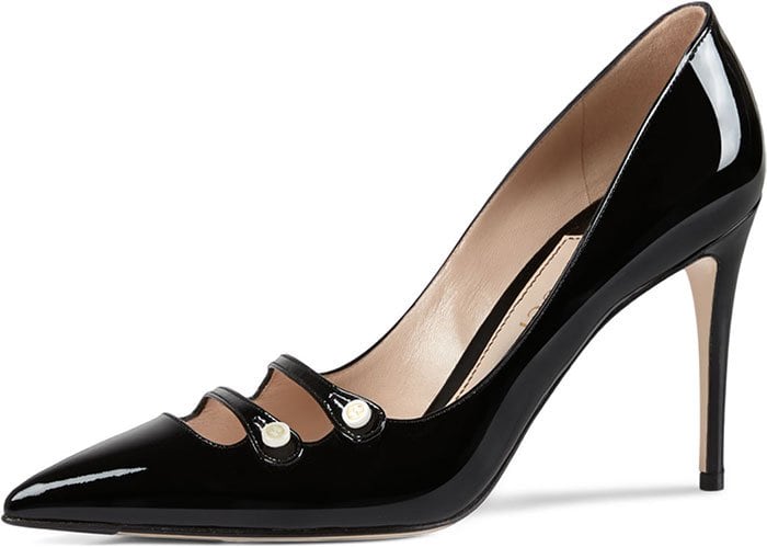 Black Gucci "Aneta" Double-Strap Patent Pumps