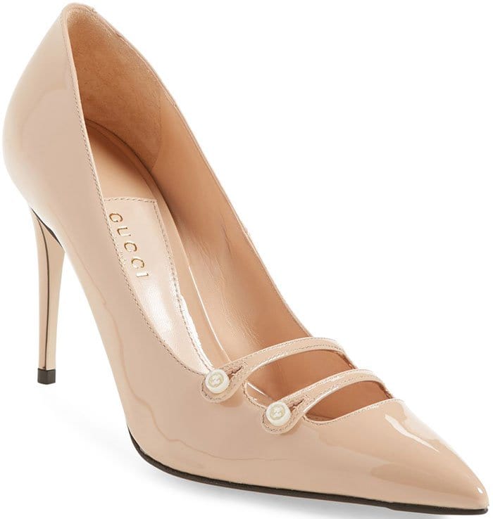 Nude Gucci "Aneta" Double-Strap Patent Pumps