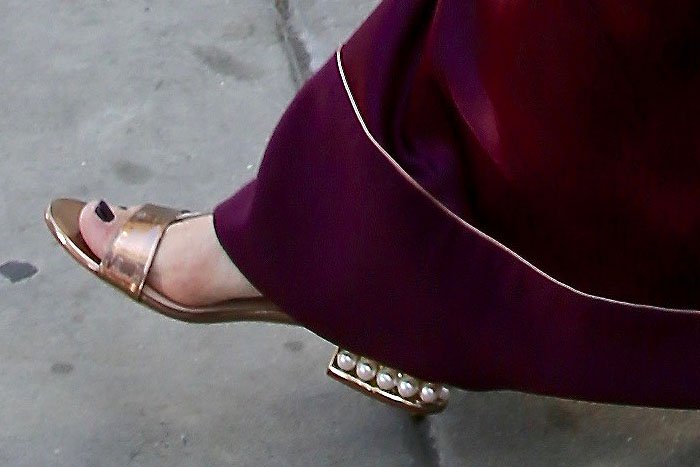 Jaime King's feet in pearl-accented Nicholas Kirkwood sandals