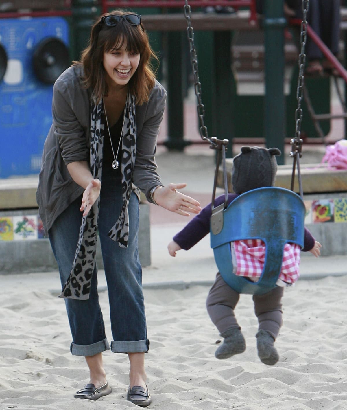 Jessica Alba plays with her daughter Honor Marie at Coldwater Park in Beverly Hills