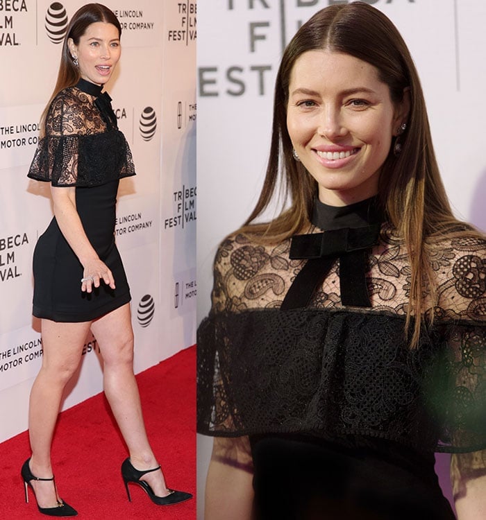 Jessica Biel shows off her legs at the 2016 Tribeca Film Festival's premiere of "The Devil and the Deep Blue Sea"