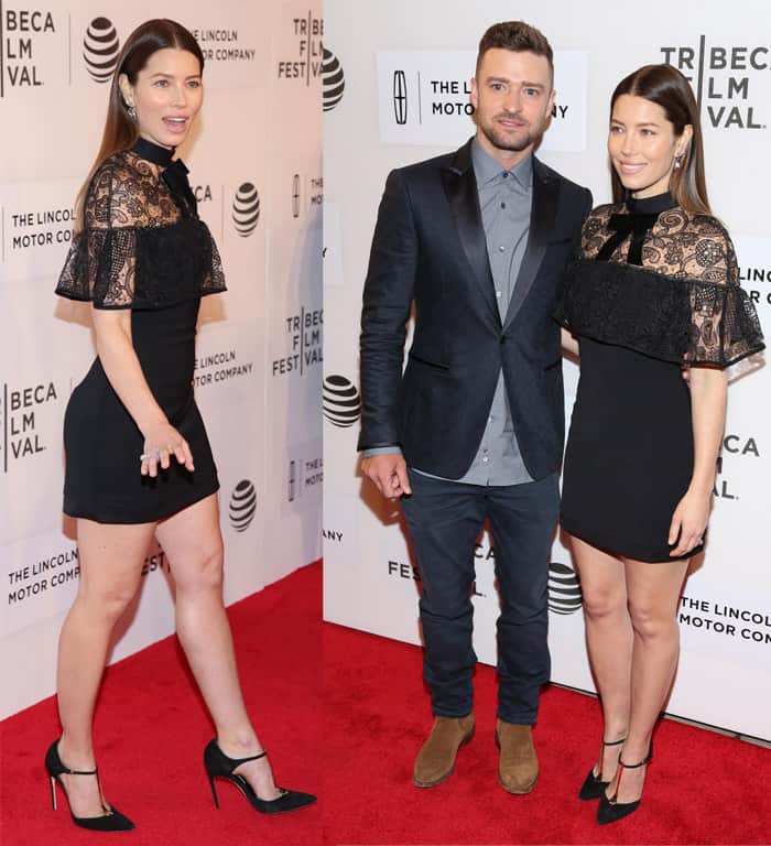 Jessica Biel with her husband, Justin Timberlake, at the Tribeca Film Festival