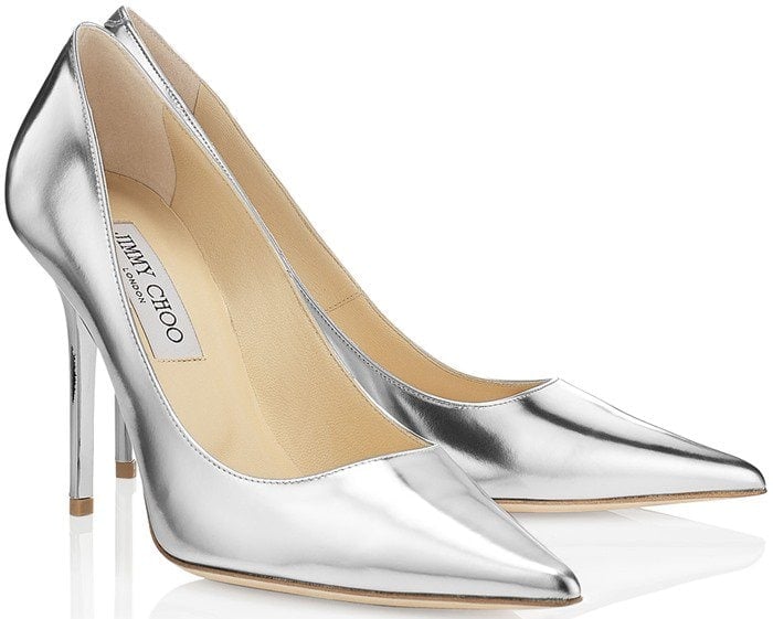 Jimmy Choo "Abel" Silver Mirror Leather Pointy Toe Pumps