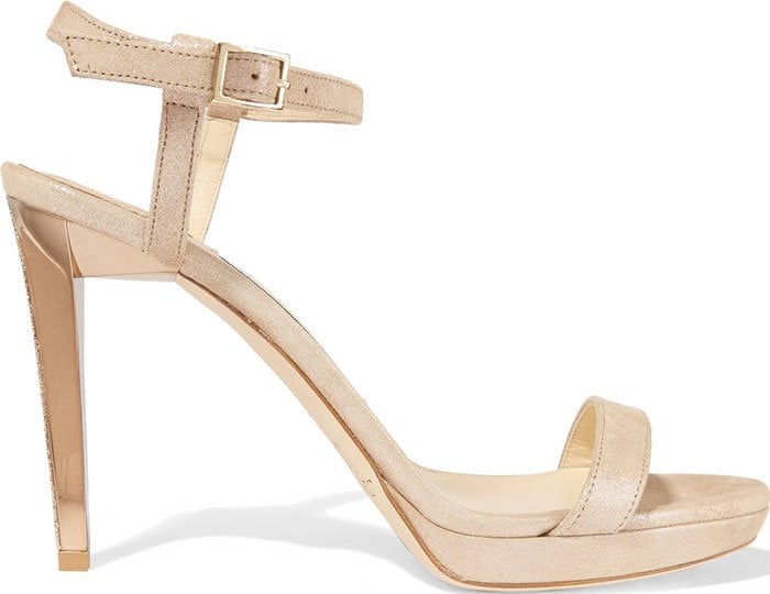 Jimmy Choo Claudette Platform Ankle-Strap Metallic Suede Sandals