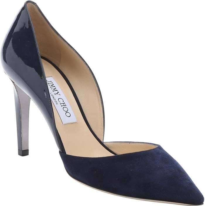 Jimmy Choo Navy Suede and Patent Leather "Darylin" d'Orsay Pumps
