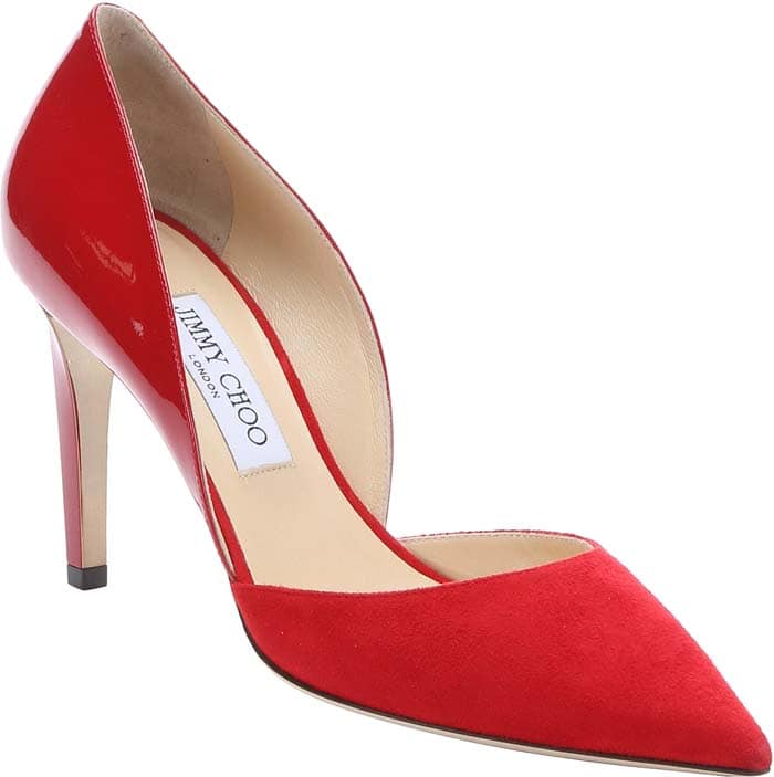 Jimmy Choo Red Suede and Patent Leather "Darylin" d'Orsay Pumps