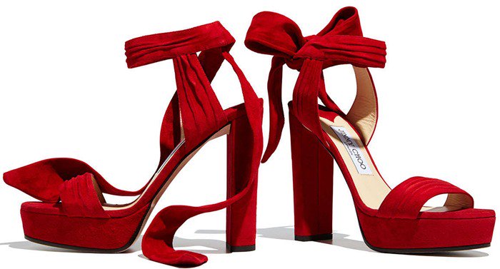 Jimmy Choo Kaytrin Suede 120mm Platform Sandal in Red