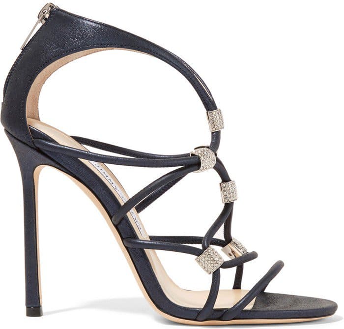 Jimmy Choo "Tetrus" Swarovski Crystal-Embellished Leather Sandals