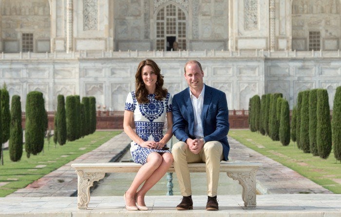 Kate Middleton and Prince William pose for photos in front of India's Taj Mahal