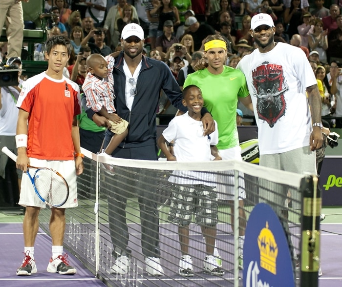 Kei Nishikori, Zion Malachi Airamis Wade, Dwyane Wade, Zaire Blessing Dwyane Wade, Rafael Nadal, and Lebron James