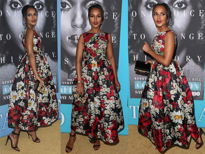 Kerry Washington chose to wear a captivating sleeveless midi dress from Dolce & Gabbana's Spring 2016 collection at the premiere of HBO Films "Confirmation"
