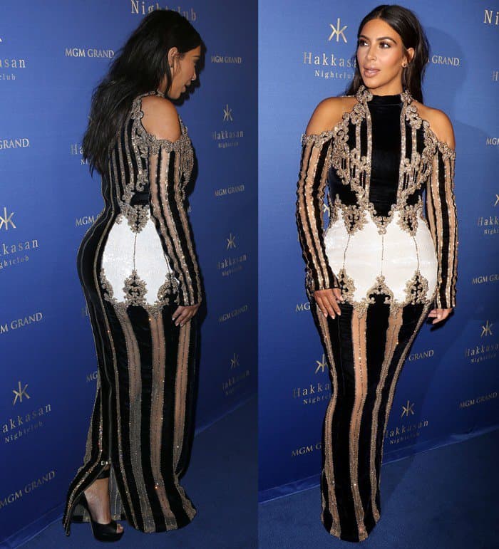 Kim Kardashian's over-the-top 'circus dress' with bold stripes and heavy embellishments drew mixed reviews at the Hakkasan Las Vegas event
