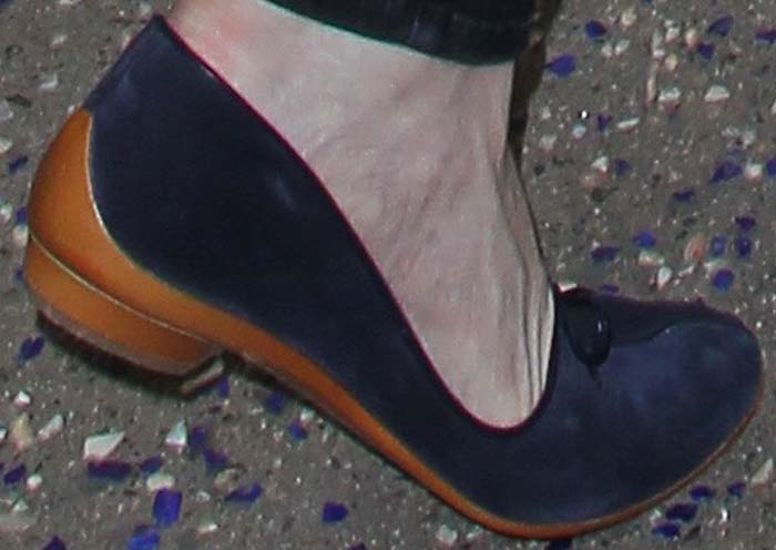 Kirsten Dunst's feet in suede Salvatore Ferragamo flats